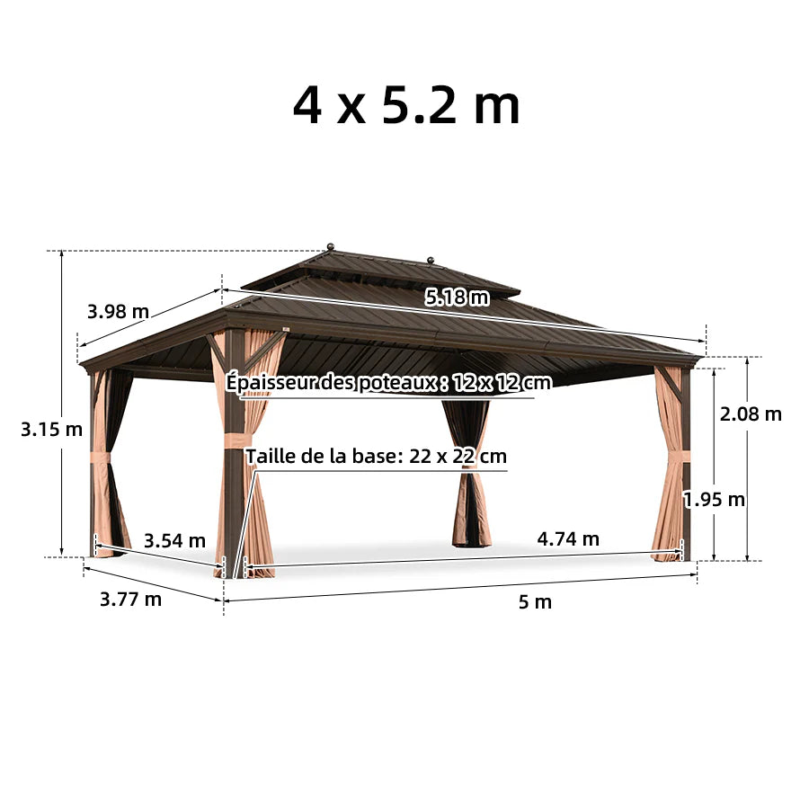 PURPLE LEAF Tonnelle de Jardin Avec Toit Rigide Double Toit de Bronze Pergola Aluminium, Avec Guirlande Lumineuse Blanc Lait