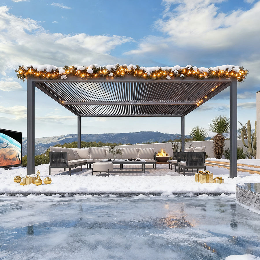 PURPLE LEAF Pergola Bioclimatique Pergola Aluminium Lames Orientables Tonnelle de Jardin Imperméable pour Terrasse Extérieur Carport, Gris