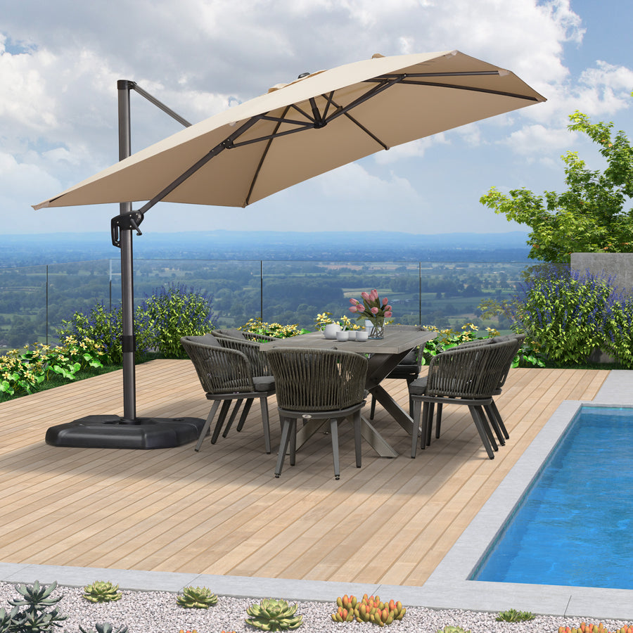 PURPLE LEAF Parasol De Jardin Exterieur Parasol Déporté Rotatif 360°, Parasol Excentré Inclinable, Parasol Suspendu Balcon