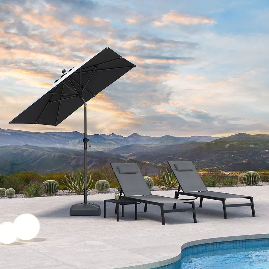 PURPLE LEAF Parasol inclinable en aluminium à mât droit, Carré, Rectangulaire et Rond, Avec Socle