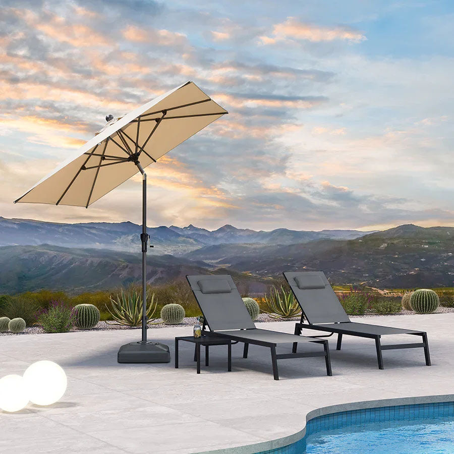 PURPLE LEAF Parasol inclinable en aluminium à mât droit, Carré, Rectangulaire et Rond, Avec Socle