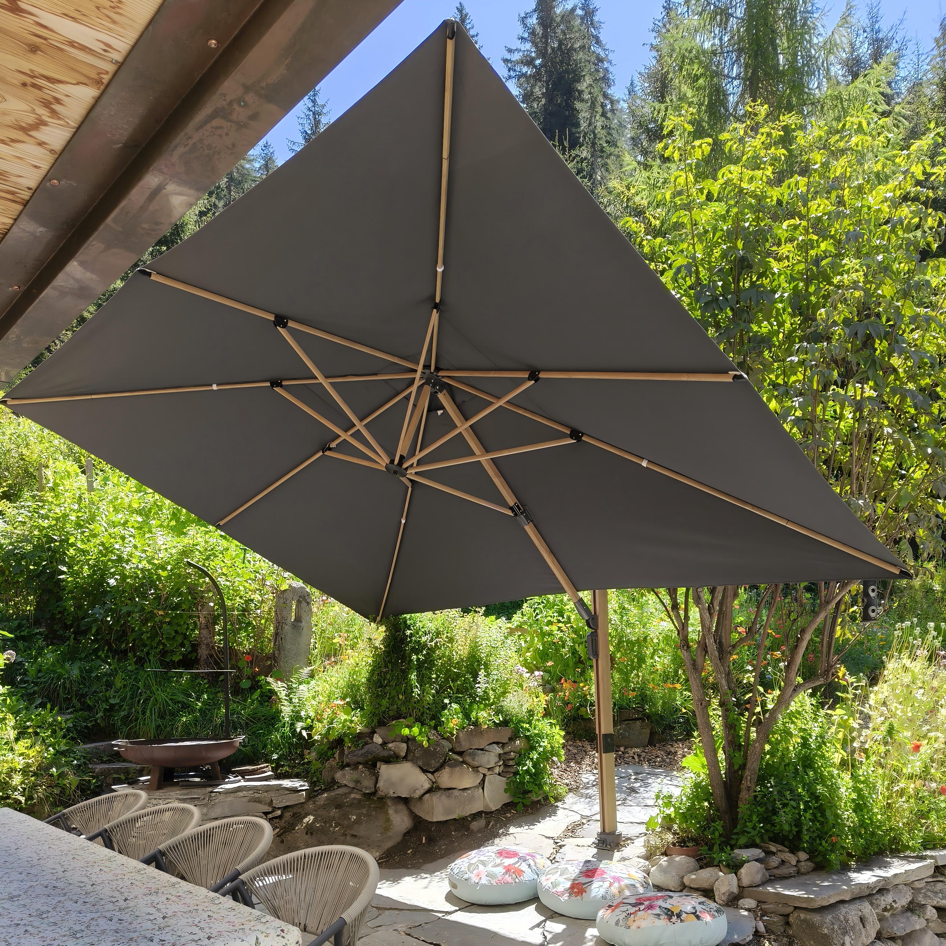 PURPLE LEAF Parasol Déporté Mégagrand à Motif Bois Carré Rectangle avec socle