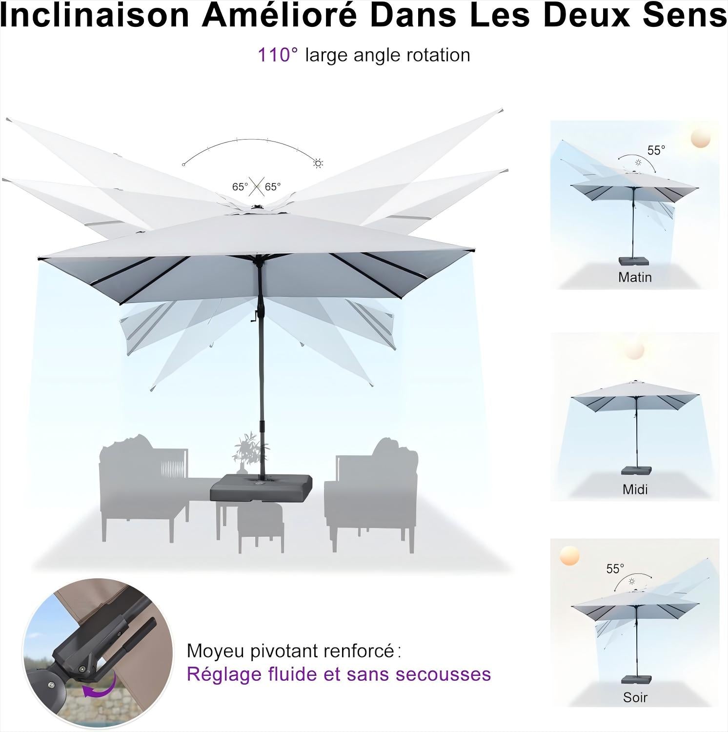 PURPLE LEAF Parasol Déporté Économique avec Cadre Gris Acier Parasol d'Extérieur Grands Parasols de Patio Carré Rectangulaire