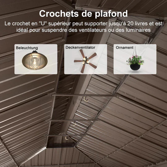 PURPLE LEAF Tonnelle de Jardin Avec Toit Rigide Double Toit de Bronze Pergola Aluminium, Avec Guirlande Lumineuse Blanc Lait