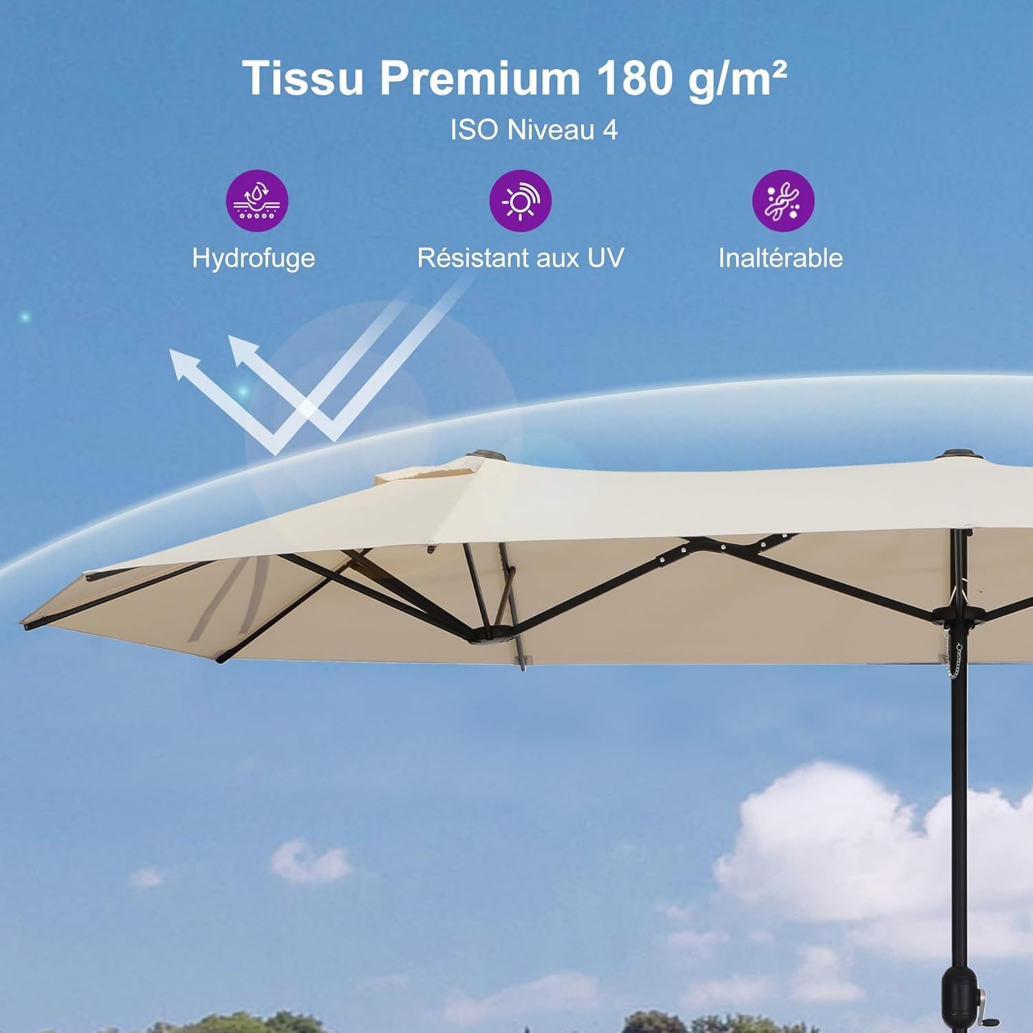 PURPLE LEAF Parasol de Jardin Extérieur, Grand Parasol Double avec Base, pour Terrasse, Jardin, Balcon et Piscine