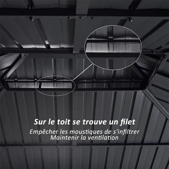 PURPLE LEAF Tonnelle Rigide Gris Modèle Léger Toit Double Robuste Acier Galvanisé Pergola Aluminium Avec Guirlandes Lumineuses Lait
