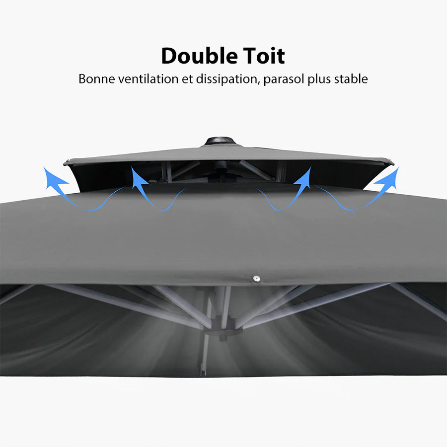 PURPLE LEAF Parasol Déporté Inclinable, Parasol De Jardin Exterieur Toit à Double Rotatif 360°,Parasol Terrasse Exterieur Luxueux