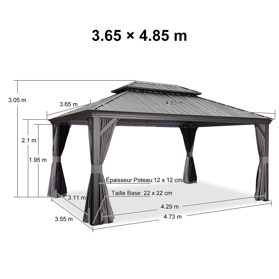 PURPLE LEAF Tonnelle De Jardin Exterieur Tonnelle Aluminum Avec Moustiquaire Et Rideaux Pavillon De Jardin à Double Toit Acier Galvanisé, Gris