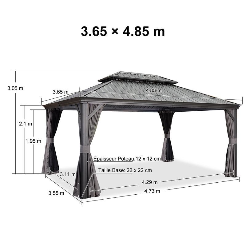 PURPLE LEAF Tonnelle De Jardin Exterieur Tonnelle Aluminum Avec Moustiquaire Et Rideaux Pavillon De Jardin à Double Toit Acier Galvanisé, Gris