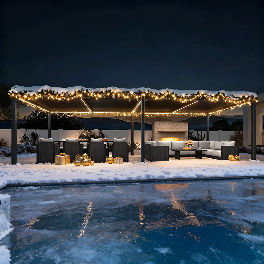 PURPLE LEAF Pergola Bioclimatique Toit à Lames avec Bande Lumineuse LED pour Terrasse Jardin, Gris