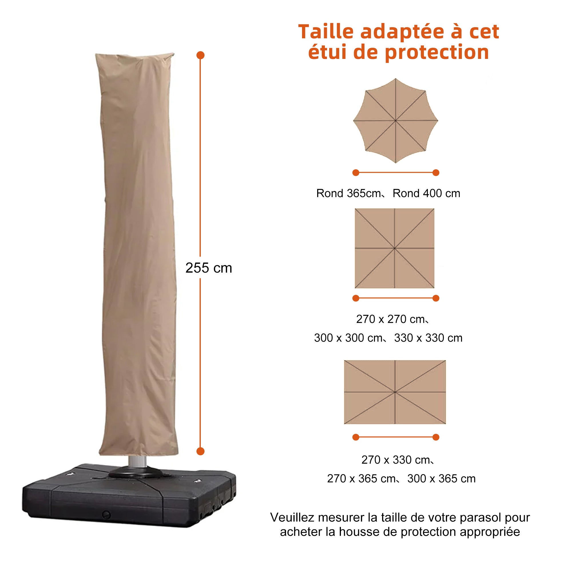 PURPLE LEAF Housse de parasol déporté avec fermeture éclair pour parasol extérieur et parasol de patio