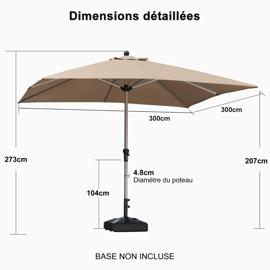 PURPLE LEAF Parasol Droit de Marché avec Système de Manivelle Visible Carré Rectangle Rond