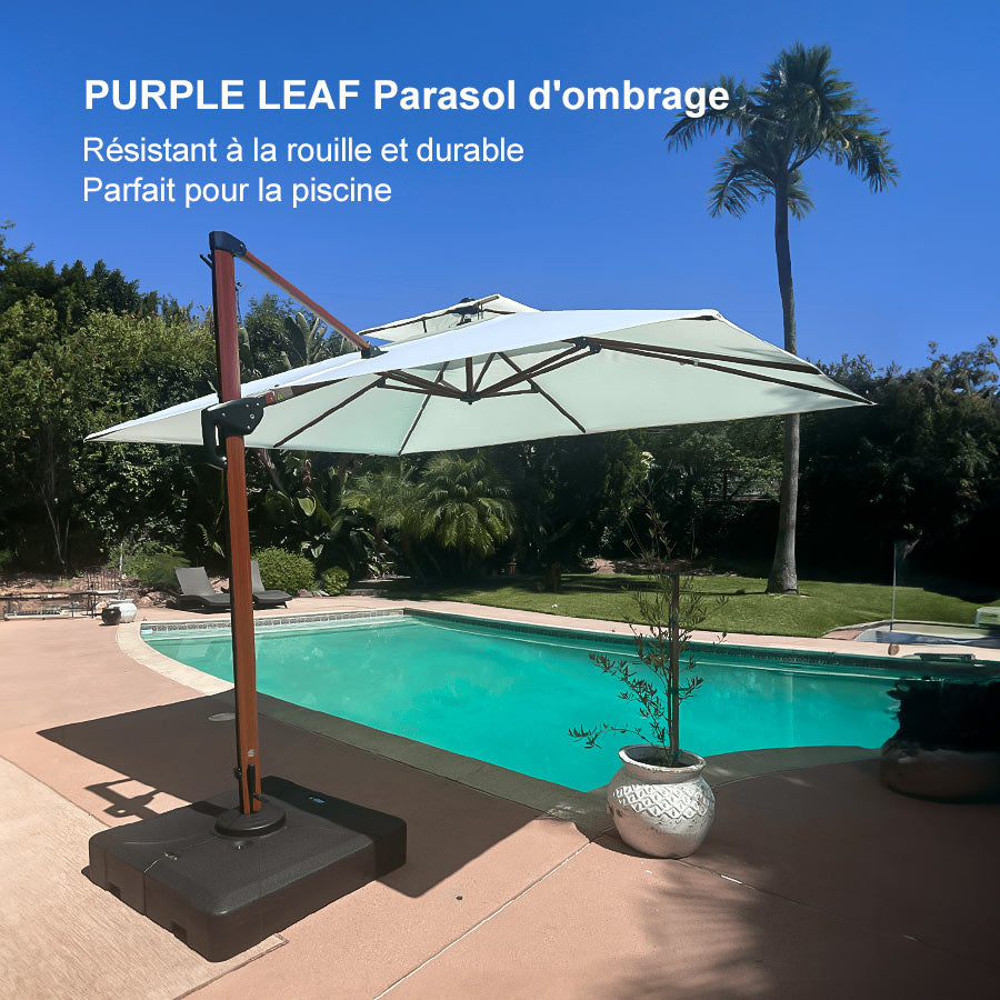 PURPLE LEAF Parasol Rectangulaire Grain de Bois en Aluminium Parasol De Jardin Extérieur Toit à Double Rotatif 360°