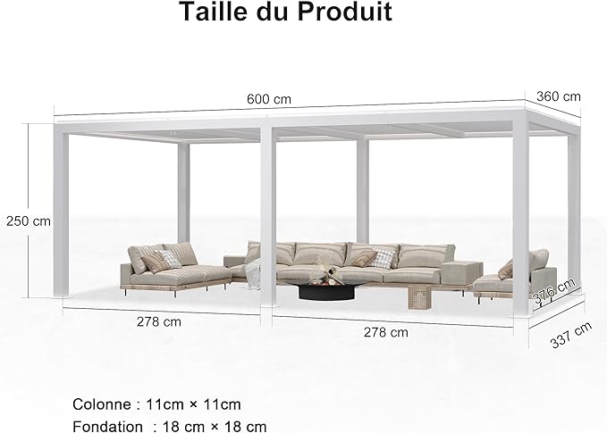 PURPLE LEAF Pergola Bioclimatique Pergola Aluminium  Lames Orientables Tonnelle de Jardin Imperméable pour Terrasse Extérieur Carport, Blanc