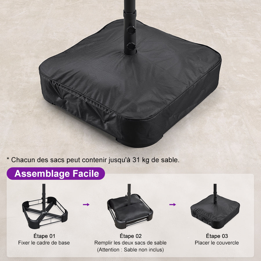 PURPLE LEAF Parasol de Jardin Double avec lumières LED, avec Socle, pour Terrasse, Jardin, Balcon et Piscine
