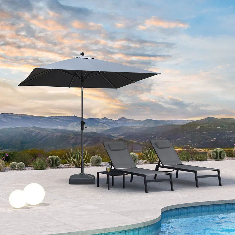 PURPLE LEAF Parasol inclinable en aluminium à mât droit, Carré, Rectangulaire et Rond, Avec Socle