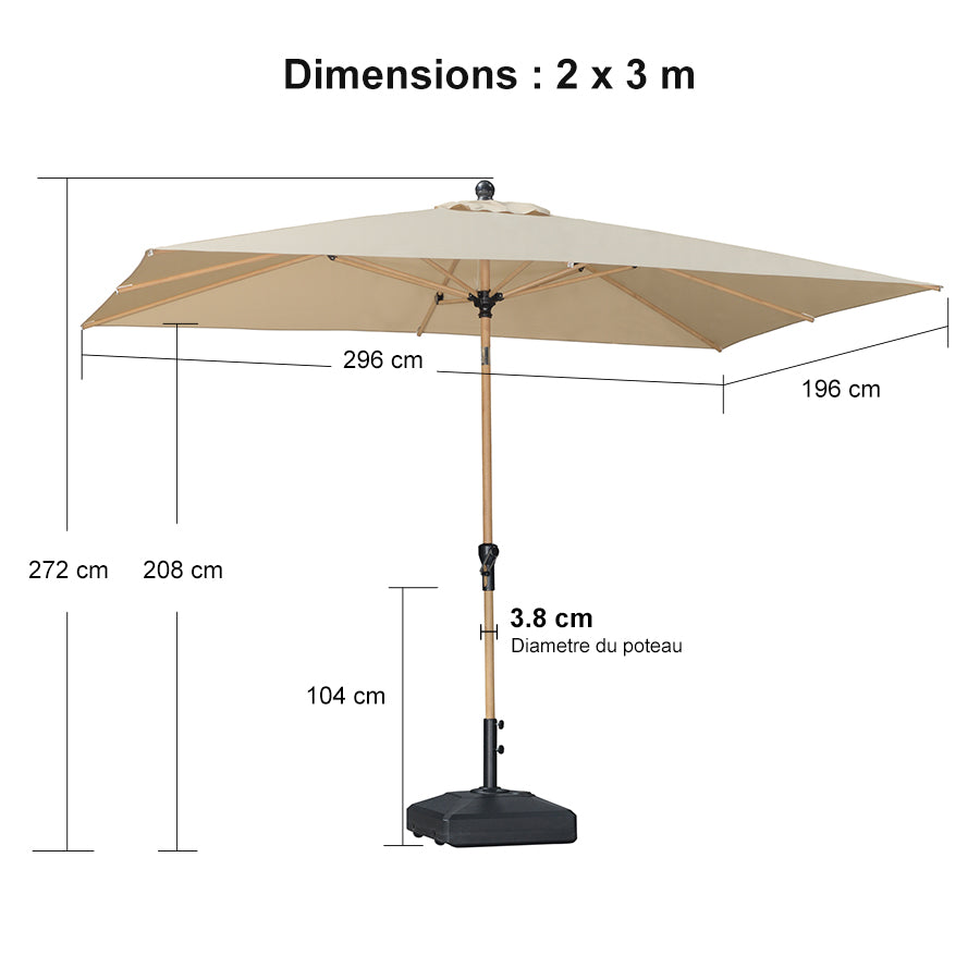 PURPLE LEAF Parasol Droit Inclinable de Marché d'Extérieur en Aluminium avec Effet Bois Pour Table de Jardin Carré Rectangle Rond