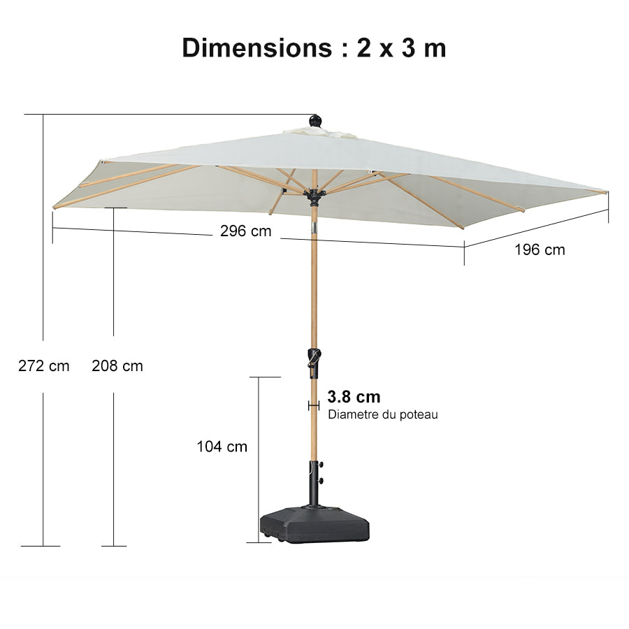 PURPLE LEAF Parasol Droit Inclinable Grain de Bois de Marché Carré Rectangle Rond avec socle