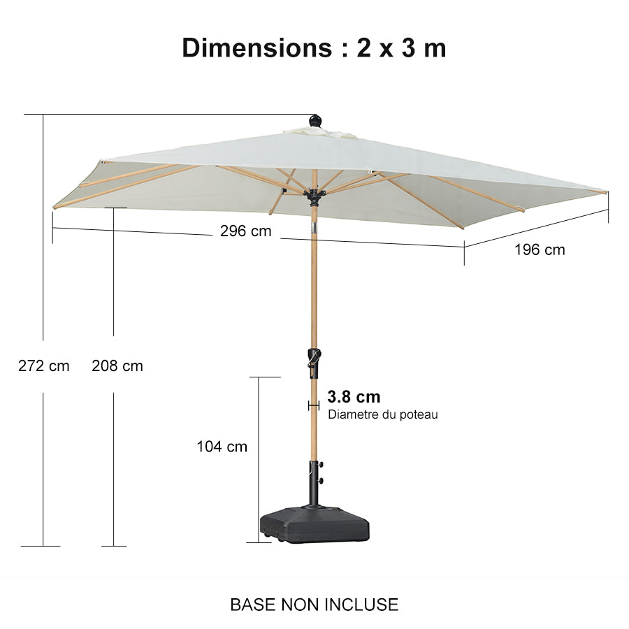 PURPLE LEAF Parasol Droit Inclinable de Marché d'Extérieur en Aluminium avec Effet Bois Pour Table de Jardin Carré Rectangle Rond