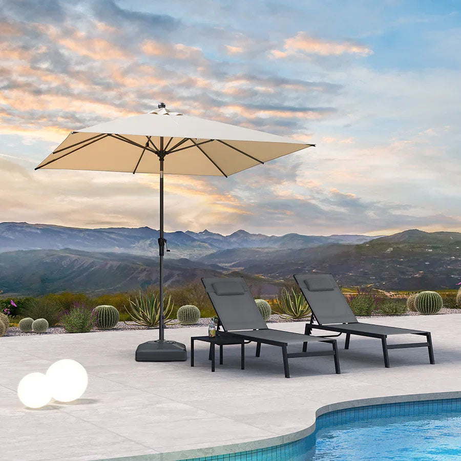 PURPLE LEAF Parasol inclinable en aluminium à mât droit, Carré, Rectangulaire et Rond, Avec Socle