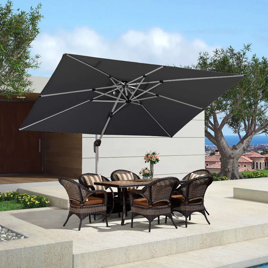 PURPLE LEAF Parasol Déporté Inclinable Rectangulaire, Parasol De Jardin Extérieur Toit à Double Rotatif 360°, Parasol Terrasse Extérieur