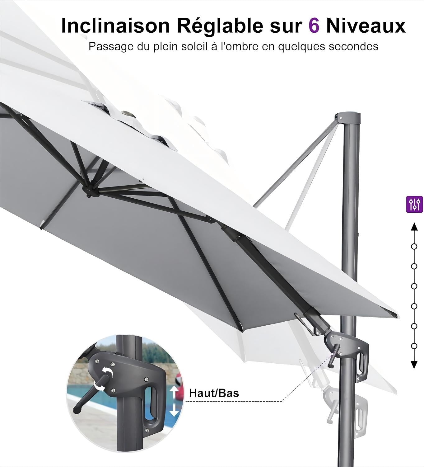 PURPLE LEAF Parasol Déporté Économique avec Cadre Gris Acier Parasol d'Extérieur Grands Parasols de Patio Carré Rectangulaire
