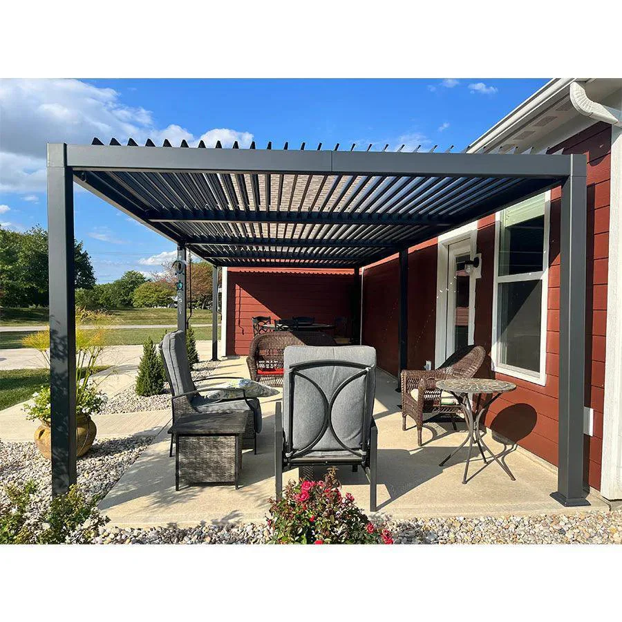 PURPLE LEAF Pergola Bioclimatique d'extérieur en aluminium à toit réglable pour terrasse et jardin grise