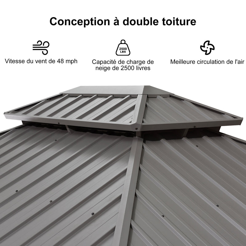 PURPLE LEAF Tonnelle de Jardin Pour Terrasse | Toit Rigide en Acier Galvanisé avec Rideaux Améliorés | Gris Clair