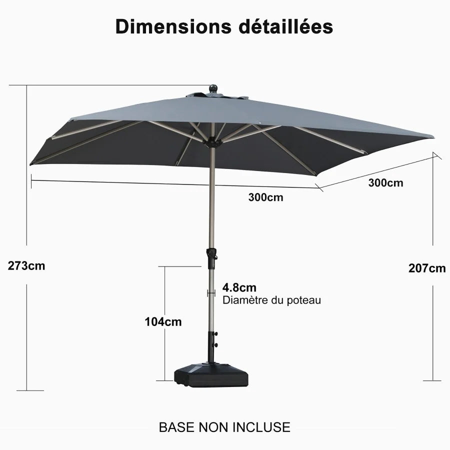 PURPLE LEAF Parasol Droit de Marché avec Système de Manivelle Visible Carré Rectangle Rond