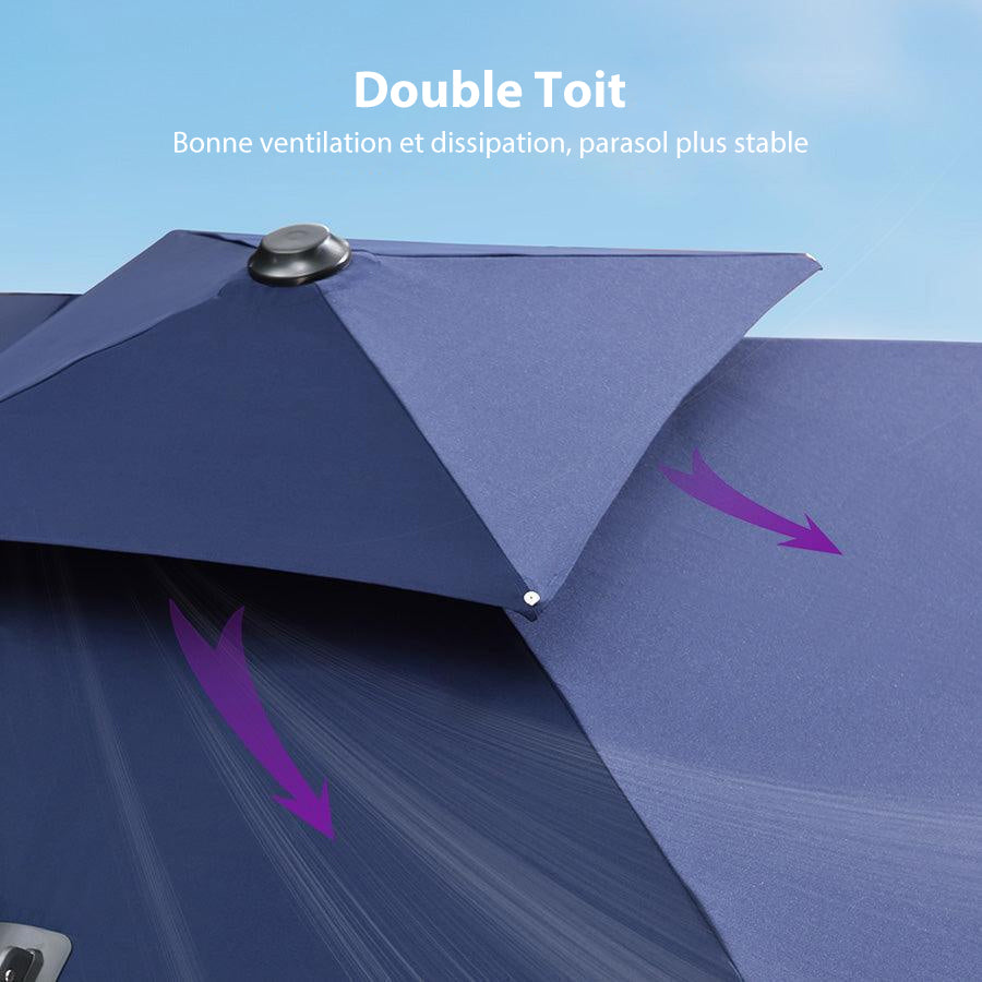 PURPLE LEAF Parasol Déporté Classique à Toit Double Rectangulaire avec socle