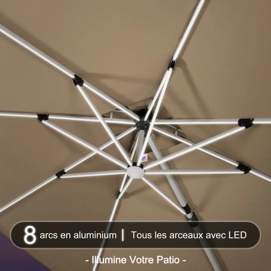 PURPLE LEAF Parasol De Jardin Exterieur Rectangulaire avec LED Parasol Déporté Toit à Double Rotatif 360° Parasol Excentré Inclinable Parasol Terrasse Exterieur