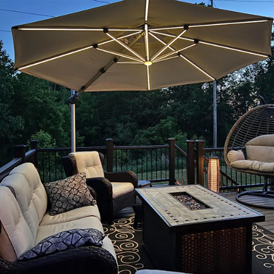 PURPLE LEAF Parasol De Jardin Extérieur Rond avec LED, Parasol Déporté avec Manivelle, Parasol Excentré Inclinable