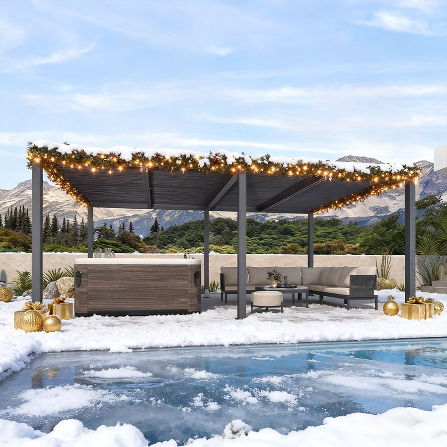 PURPLE LEAF Pergola Bioclimatique Pergola Aluminium Lames Orientables Tonnelle de Jardin Imperméable pour Terrasse Extérieur Carport, Gris