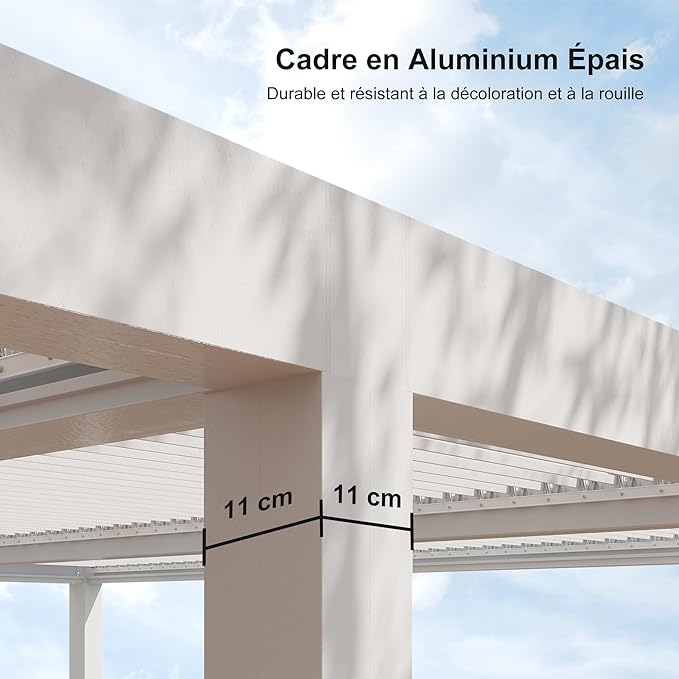 PURPLE LEAF Pergola Bioclimatique Pergola Aluminium  Lames Orientables Tonnelle de Jardin Imperméable pour Terrasse Extérieur Carport, Blanc