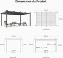 PURPLE LEAF Pergola Aluminium 3x3.65 m Tissu Teint en Fil Pergola pour Terrasse Exterieur, Toit Coulissante, Pavillon De Jardin