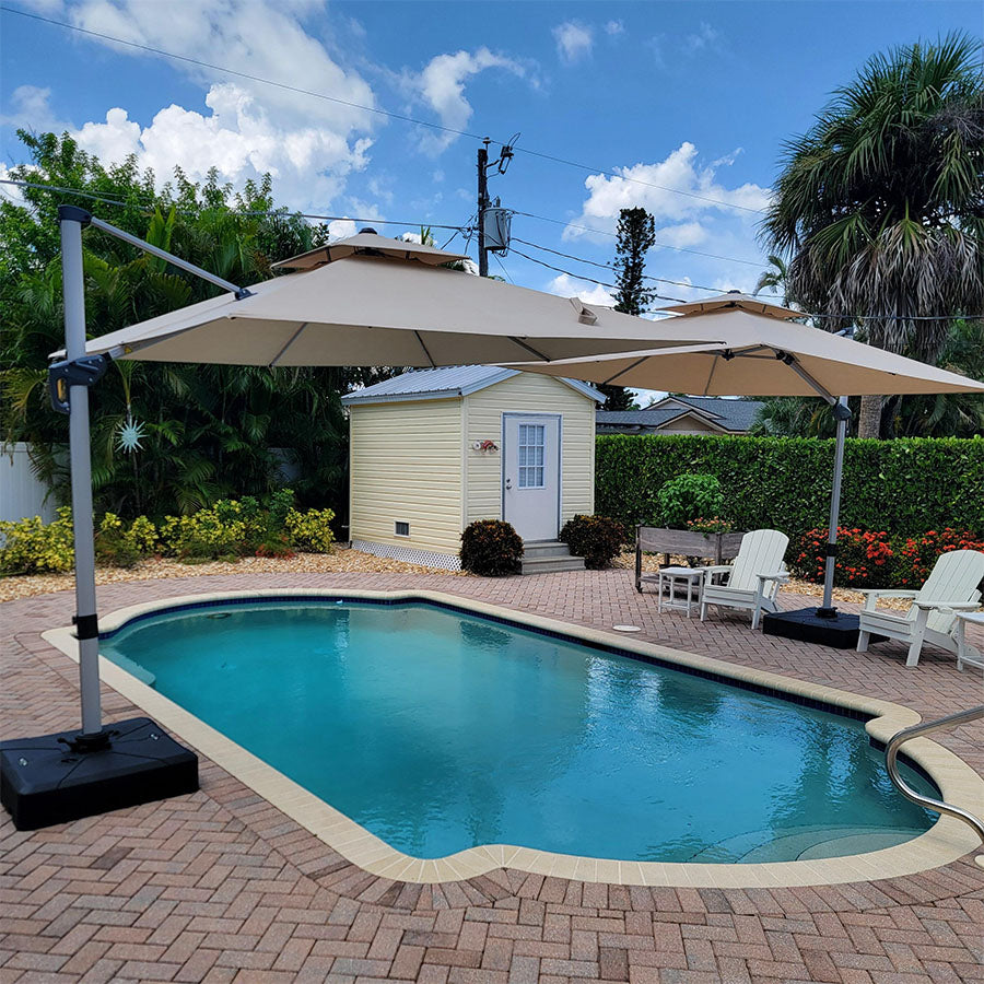 PURPLE LEAF Parasol Déporté Classique à Toit Double Carré avec socle