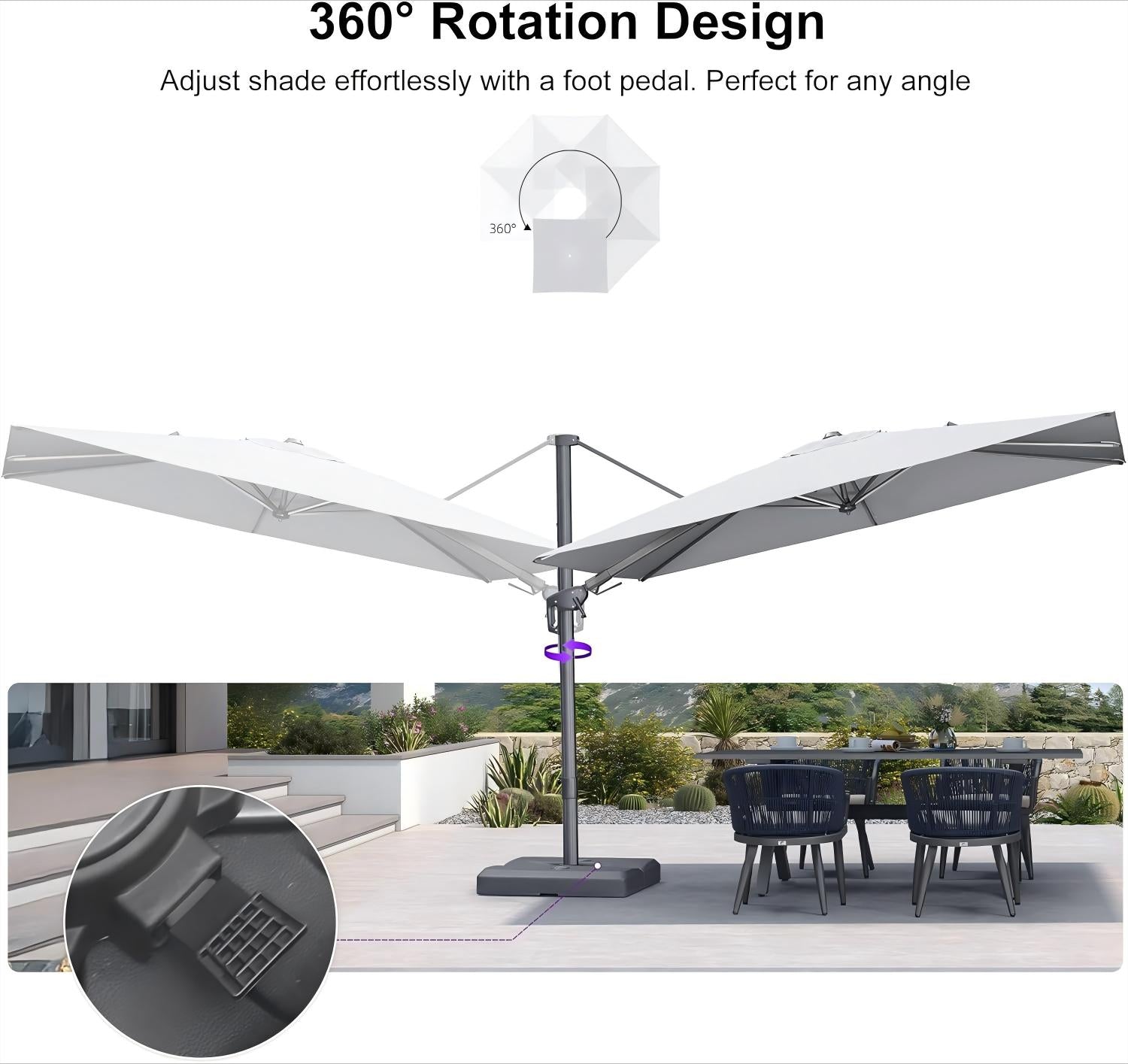 PURPLE LEAF Parasol Déporté Économique avec Cadre Gris Acier Parasol d'Extérieur Grands Parasols de Patio Carré Rectangulaire