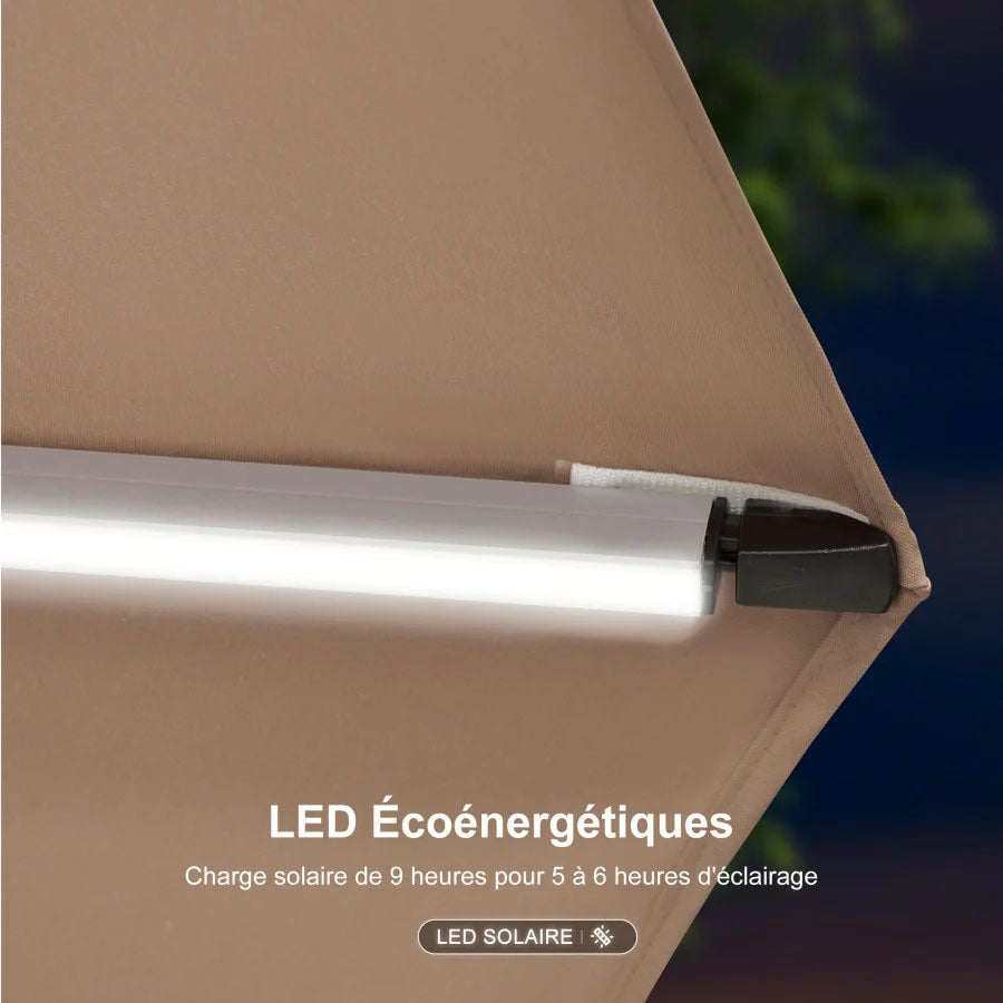 PURPLE LEAF Parasol De Jardin Exterieur Rectangulaire avec LED Parasol Déporté Toit à Double Rotatif 360° Parasol Excentré Inclinable Parasol Terrasse Exterieur