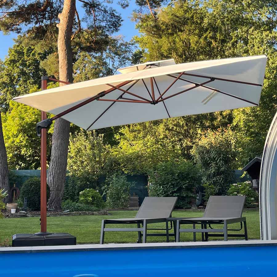 PURPLE LEAF Parasol Déporté Inclinable Grain de Bois en Aluminium Parasol De Jardin Extérieur Toit à Double Rotatif 360°