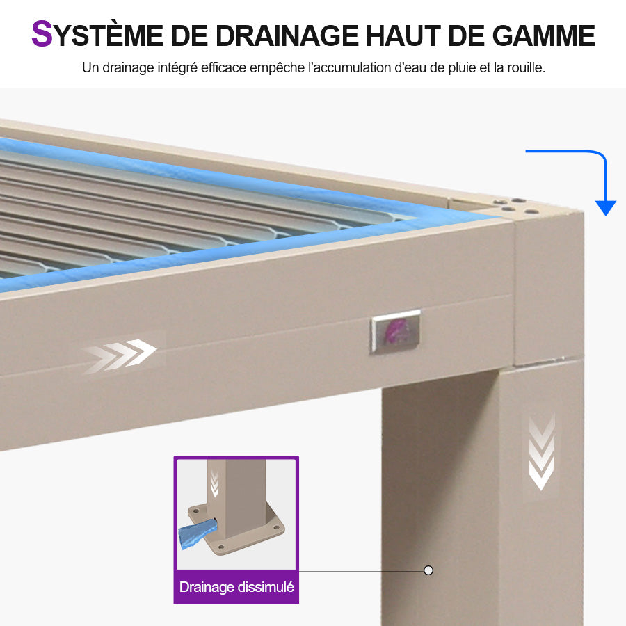 PURPLE LEAF Pergola Bioclimatique Aluminium Tonnelle Indépendante Protection Solaire Pavillon Pour Jardin Terrasse Champagne