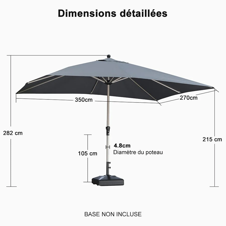 PURPLE LEAF Parasol Droit de Marché avec Système de Manivelle Visible Carré Rectangle Rond