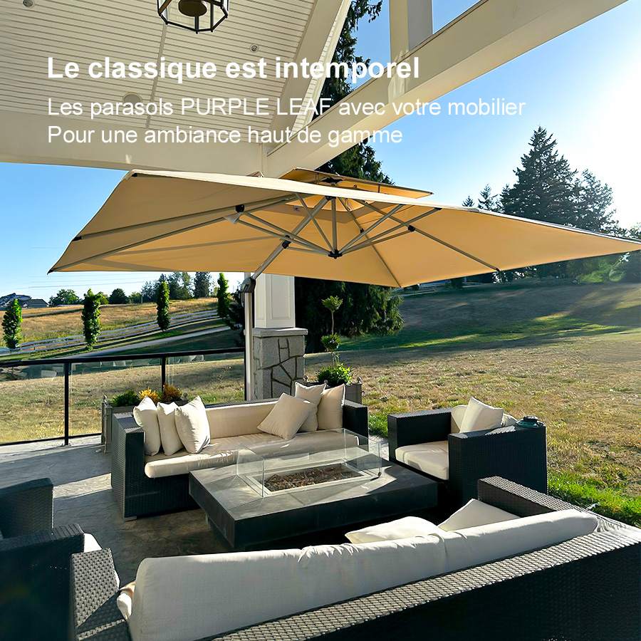 PURPLE LEAF Parasol Déporté Inclinable Rectangulaire, Parasol De Jardin Extérieur Toit à Double Rotatif 360°, Parasol Terrasse Extérieur