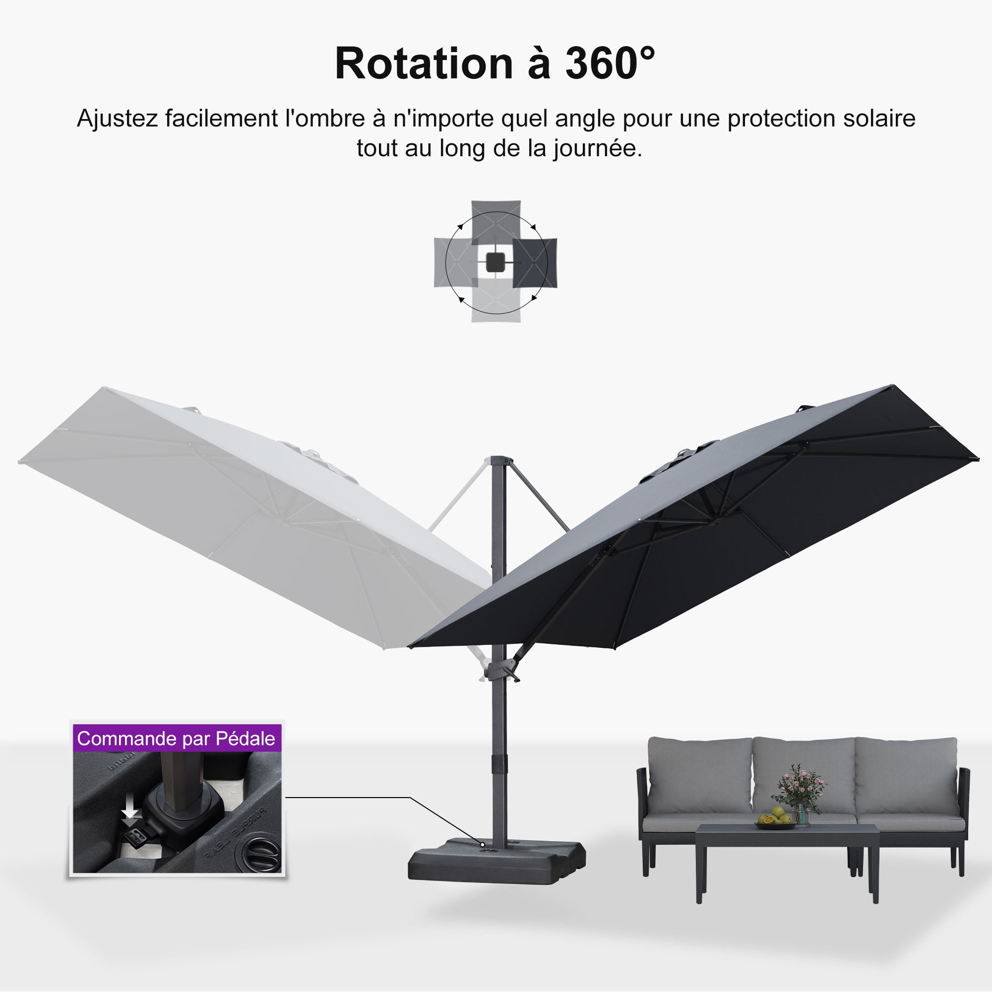 PURPLE LEAF Parasol déporté à inclinaison progressive - Parasol de Terrasse Abordable
