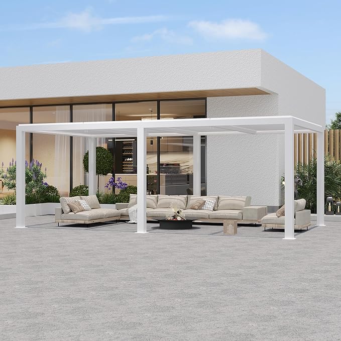 PURPLE LEAF Pergola Bioclimatique Pergola Aluminium  Lames Orientables Tonnelle de Jardin Imperméable pour Terrasse Extérieur Carport, Blanc