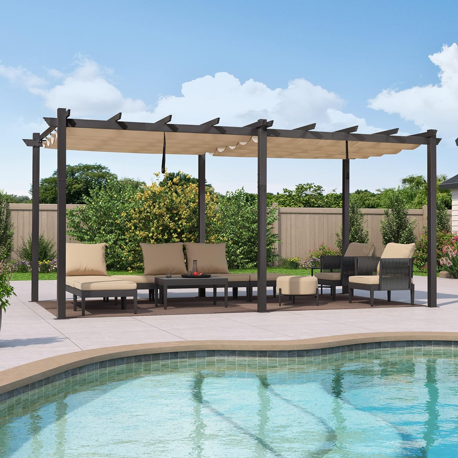 PURPLE LEAF Pergola Aluminium Tissu Teint en Fil Pergola pour Terrasse Exterieur, Toit Coulissante, Pavillon De Jardin