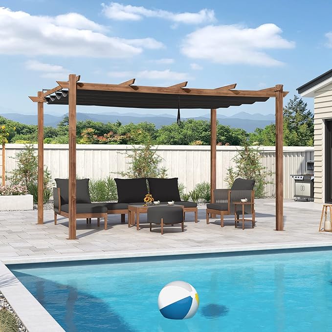 PURPLE LEAF Pergola rétractable extérieure avec pare-soleil auvent abri en métal pour patio de jardin porche pavillon de plage