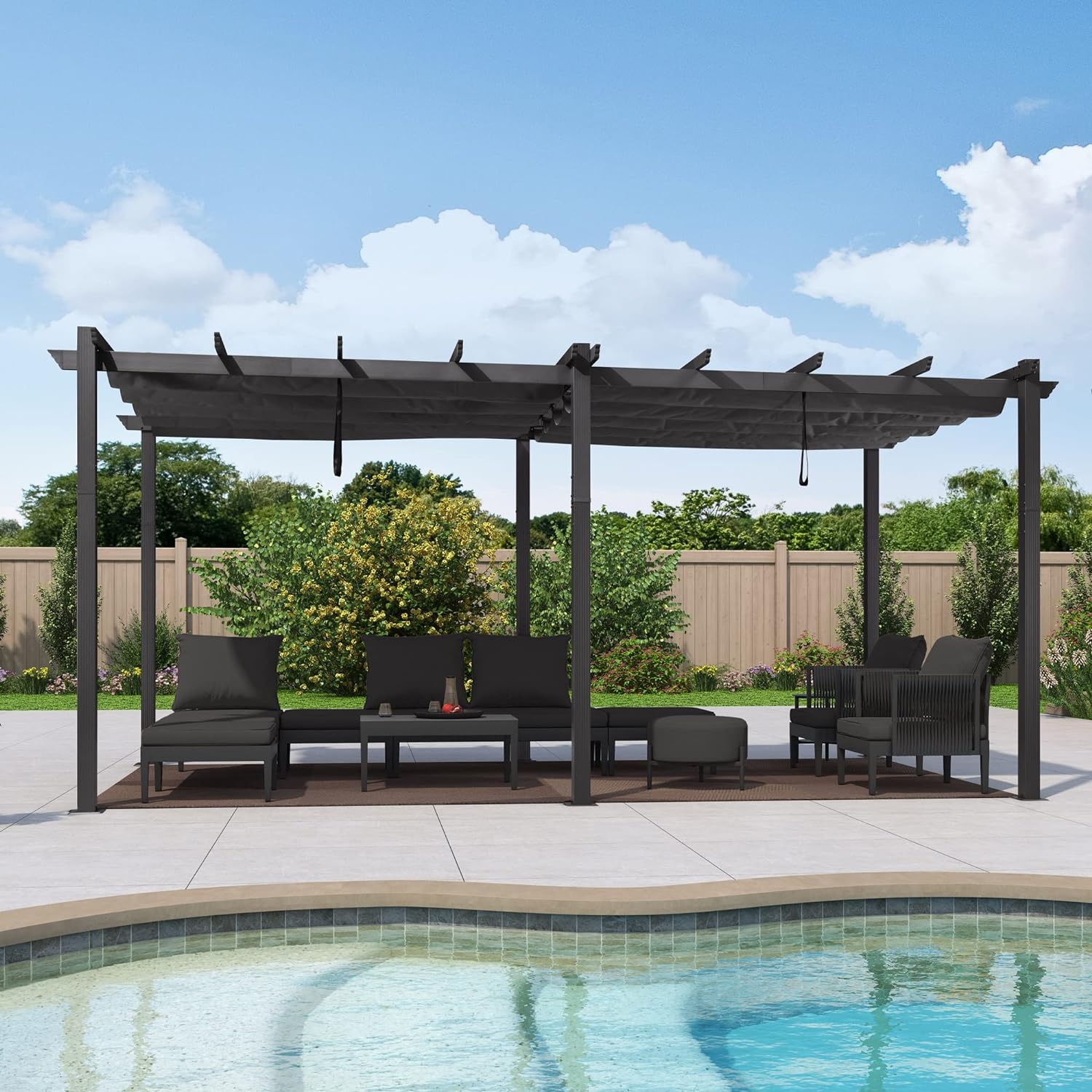 PURPLE LEAF Pergola Aluminium Tissu Teint en Fil Pergola pour Terrasse Exterieur, Toit Coulissante, Pavillon De Jardin