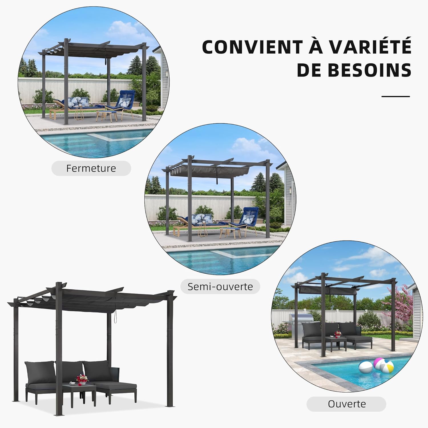 PURPLE LEAF Pergola rétractable extérieure avec abri de pergola en aluminium pour terrasse pare-soleil auvent pour terrasse d'arrière-cour