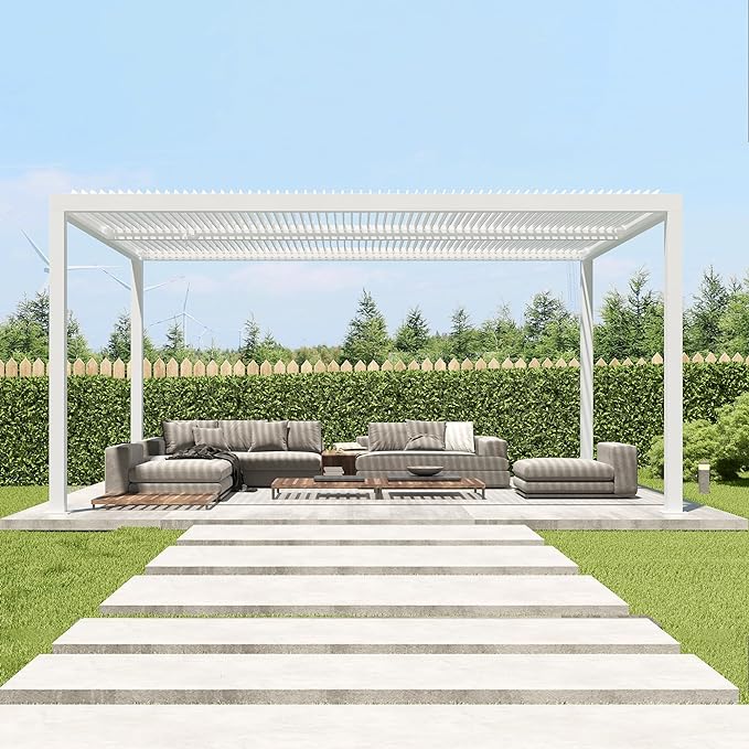 PURPLE LEAF Pergola Bioclimatique Pergola Aluminium  Lames Orientables Tonnelle de Jardin Imperméable pour Terrasse Extérieur Carport, Blanc