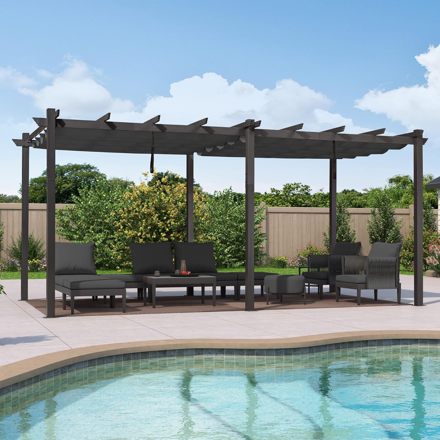 PURPLE LEAF Pergola Aluminium Tissu Teint en Fil Pergola pour Terrasse Exterieur, Toit Coulissante, Pavillon De Jardin